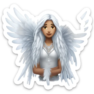 big wings, hood, silver, feather, icy ,snowflake, Beautiful, fairy, long hair sticker
