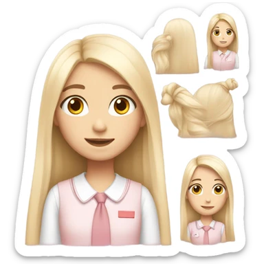 a girl with fair skin, soft pink and white school uniform, long straight hair sticker