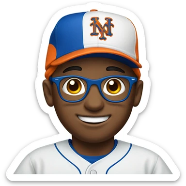 Jewish boy with glasses in Mets hat sticker