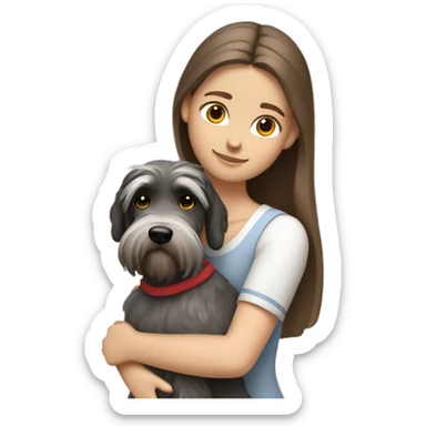 White Slavic girl with brown hair huggin schnauzer  sticker