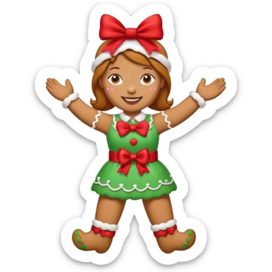 Christmas cookie with arms and legs but make it female gender, wearing red bow on her head sticker