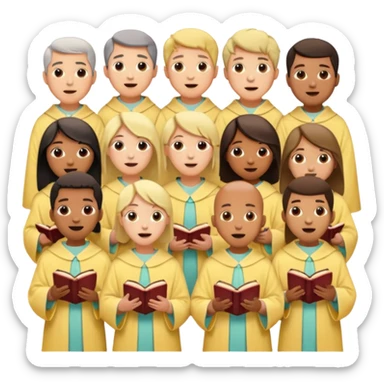 a choir singing together all in pastel yellow colored robes  sticker