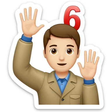 A guy with his hand up and the number 6 and the 7 on the other sticker