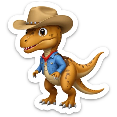 trex dinosaor with cowboy helmet with cowbot clothes sticker