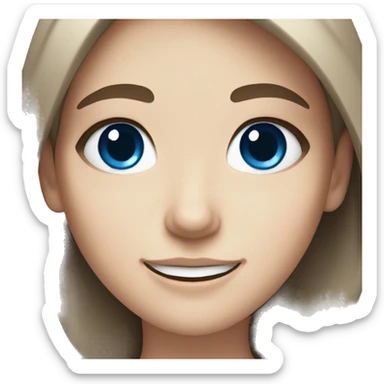 white girl with dark brown hair and blue eyes and smiling sticker