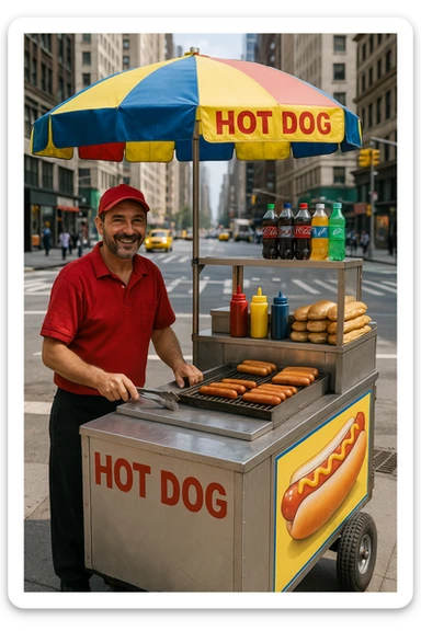 hotdog seller in New York with cart sticker