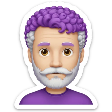 very white bearded and white mustached, violet short curly haired, wearing ear accessories sticker