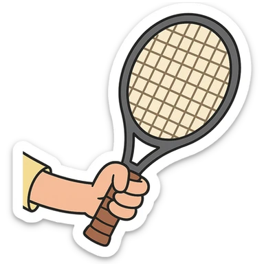 a hand holding a tennis racket, flat toon style sticker