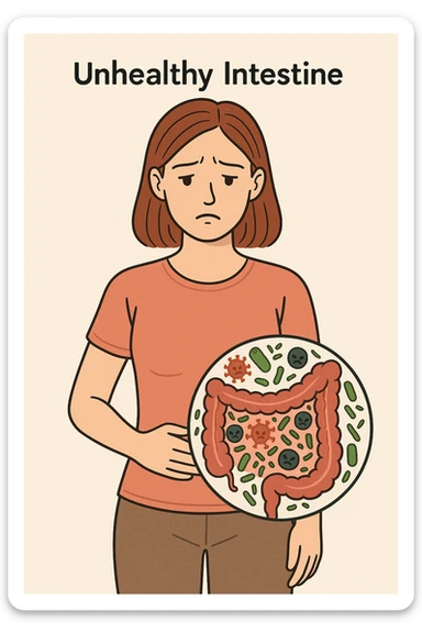 donna con batteri cattivi pieni nel suo intestino sticker