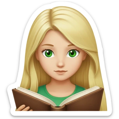 Blonde girl with long hair and green eyes reading a book  sticker