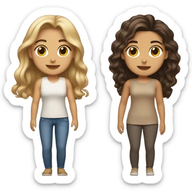 2 besties one latina with light tan skin and one light skin with textured hair and both brunet hair sticker