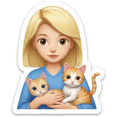 Chica rubia cargando a su gato tricolor  sticker