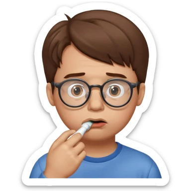 Fat sad guy with brown hair and glasses sucking on binky sticker
