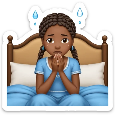 Black girl with braids in a big king size bed by herself crying sticker