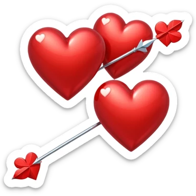 2 red hearts pierced by Cupid's arrow sticker