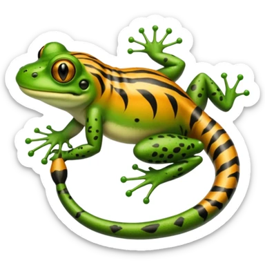 Frog with tiger body and scorpion tail and with mullet(funk)back hair hairstyle sticker