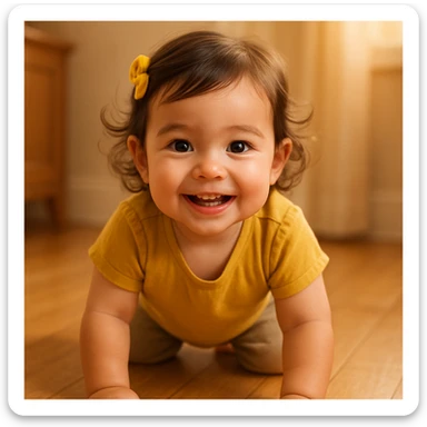 a girl on all fours crawling toward you, cheerful, direct eye contact sticker