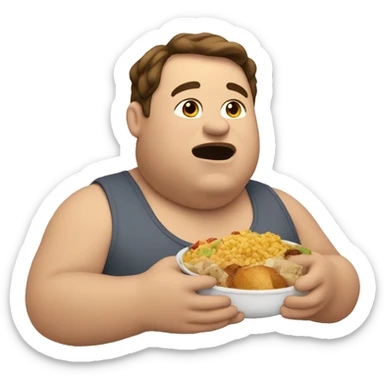 fat man with brown hair eating all the food sticker