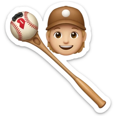 Thick wooden stick with a smiling face holding a baseball bat. sticker