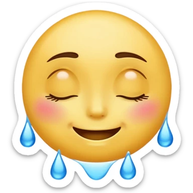 Yellow round emoji with closed eyes and a gentle smile—two wide, bright blue tears flow from under each eye. sticker