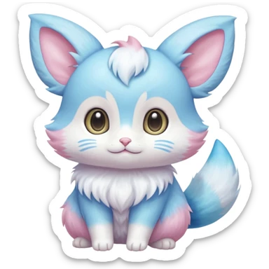 Cute kawaii fluffy big-eyed anime-styled floofy floofy Pastel Gradients Shiny silky realistic smooth soft innocent Mew-Minccino-Delcatty-Pachirisu-fusion sticker