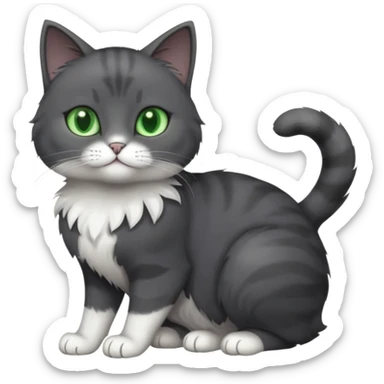 full body view of beautiful female solid dark grey cat with green eyes, white toes/paws and white patch on her chest sticker