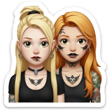 girl with long blonde hair, black tattoos and a septum piercing next to an athletic ginger girl with tattoos and a septum piercing sticker