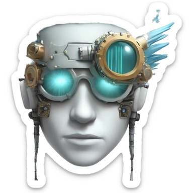 Pastel blue Mohawk cyborg head with silver steampunk goggles and circuits sticker