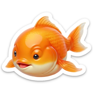 Meme-Worthy Cute Sleeping Orange Goldfish Portrait Emoji, Head resting peacefully with a contented smile, showcasing a streamlined, graceful body with a luxuriously soft vibrant orange hue, eyes closed in a serene, floating nap, Simplified yet hilariously adorable features, highly detailed, glowing with a soft, drowsy light, high shine, relaxed and utterly lovable, stylized with an air of playful laziness, bright and heartwarming, soft glowing outline, capturing the essence of a comically sleepy goldfish, so meme-worthy it feels like it could instantly become the next viral sensation of adorable slumber! sticker