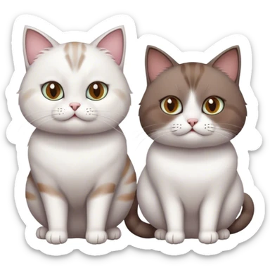 Two cats, the first one is fat and white body with different eyes color, another one is slim and have brown and gray and white. sticker