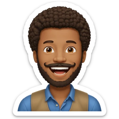black man with beard, mustache, and short afro laughing sticker