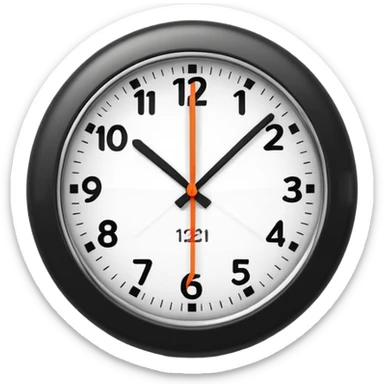 A 3D cartoon clock showing a few minutes before twelve, clean minimal background, Memoji-style. sticker