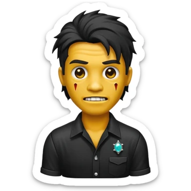 Emoji masculino de zumbi estilo iPhone,com cabelo ondulado mullet e preto, camisa preta e brincos de diamante  sticker