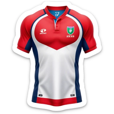 Cinematic Realistic image of a rugby jersey rendered in bold, dynamic team colors with intricately detailed fabric textures and natural creases, illuminated by dramatic stadium lighting sticker