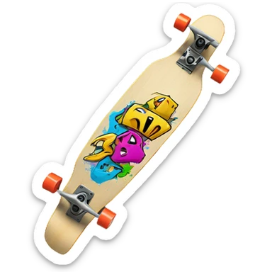longboard with graffiti sticker
