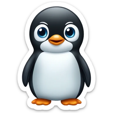 Create a cute Cartoon looking Baby Penguin with big eyes. And make him  standing on a iceberg sticker