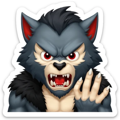 Create an emoji of Werewolf half bodied till waist sharp nails angry face black  sticker