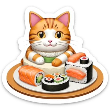 cat with a birthday cake made out of sushi sticker