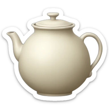 Classic teapot with a wide bulbous body, a spout, a handle and a lid sticker