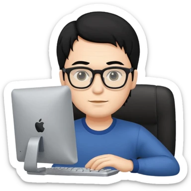 man with black hair using a pc sticker