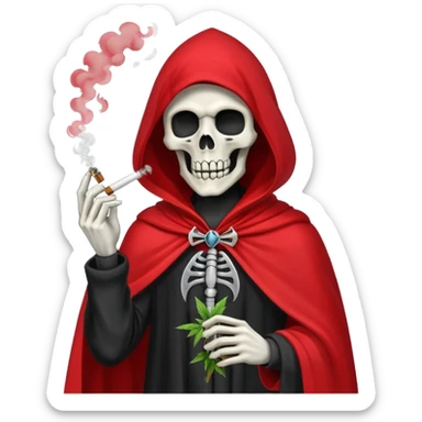 grim reaper in red cape smoking weed with loads of smoke in the air sticker