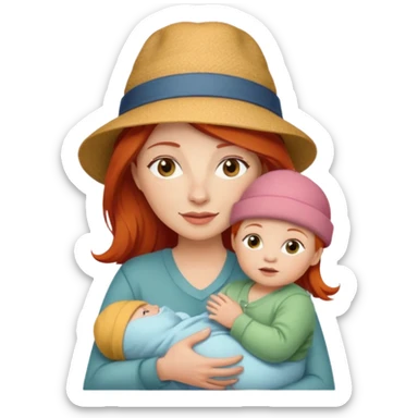 red haired Mother with Hats with her baby sticker