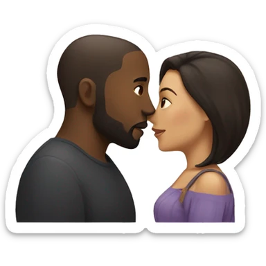 BLACK Man with dark VERY SHORT hair WITH beard kissing HISPANIC woman with long STRAIGHT brown hair sticker