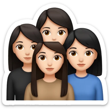 Three girl friends with straight hair one have black hair and two have brown hair sticker
