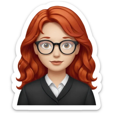 Peli roja rojo fuerte , con lentes pelo ondulado largo sticker