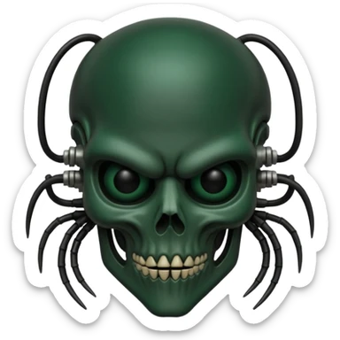 HR giger, wires, dark green, black flesh undead, head. dark bones and skin sticker