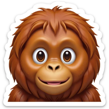 Cinematic Cute Orangutan Portrait Emoji, Head tilted playfully and inquisitively, with a gentle, expressive face accented by soft, flowing fur and round, sparkling eyes brimming with warmth, Simplified yet irresistibly adorable features, highly detailed, glowing with a warm, friendly glow, high shine, affectionate and lively, stylized with a touch of jungle whimsy, bright and endearing, soft glowing outline, capturing the essence of a mischievous yet loving orangutan that seems as if it could swing out of the screen into your arms! sticker