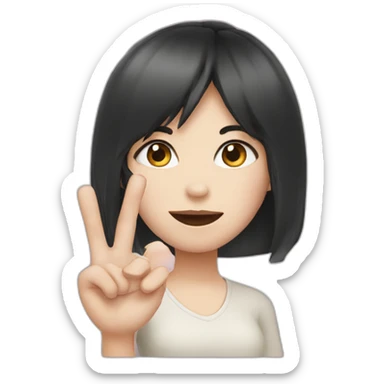 Small white skin black haired girl showing three fingers sticker