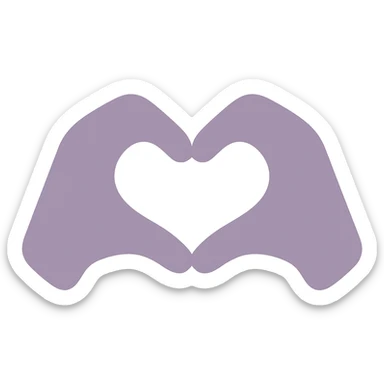 Make the hands more realistic while keeping the dull purple color-filled style, hands with soft edges forming a heart shape, maintain transparent background. sticker
