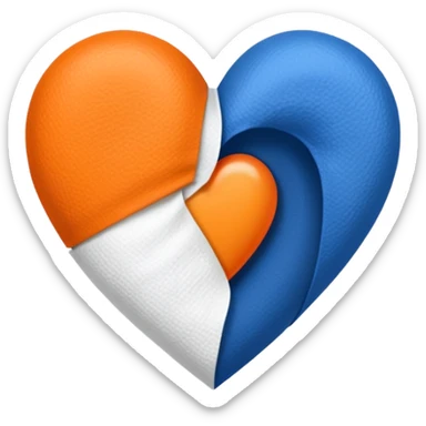 Half dark blue half orange heart split vertically, a white gauze bandage wrapped around the entire heart sticker
